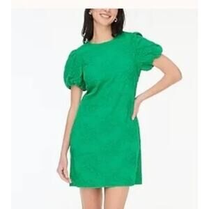 J. Crew Eyelet Puff Short Sleeve Mini Dress Dublin Green 4